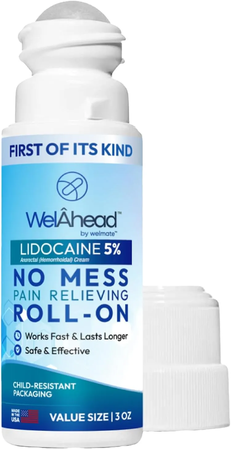 WelAhead - 5% Lidocaine Roll On | Maximum Strength Topical Pain Relief w/Aloe Vera | Fast Acting | No Mess Applicator | Muscle & Joint Support | Lidocaine Cream | Numbing Cream | 3 Oz