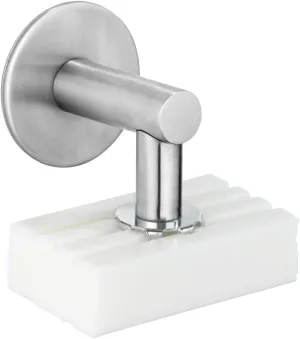 WENKO Stainless Steel Shiny Soap Holder with Magnet and Turbo-Loc Wall Mount for Gluing, Silver matt, 4,5 x 4 x 7 cm