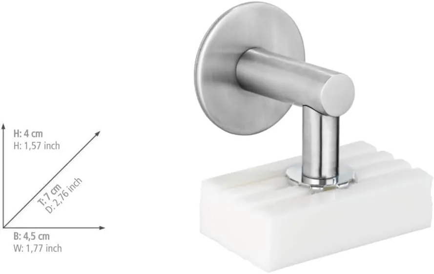 WENKO Stainless Steel Shiny Soap Holder with Magnet and Turbo-Loc Wall Mount for Gluing, Silver matt, 4,5 x 4 x 7 cm