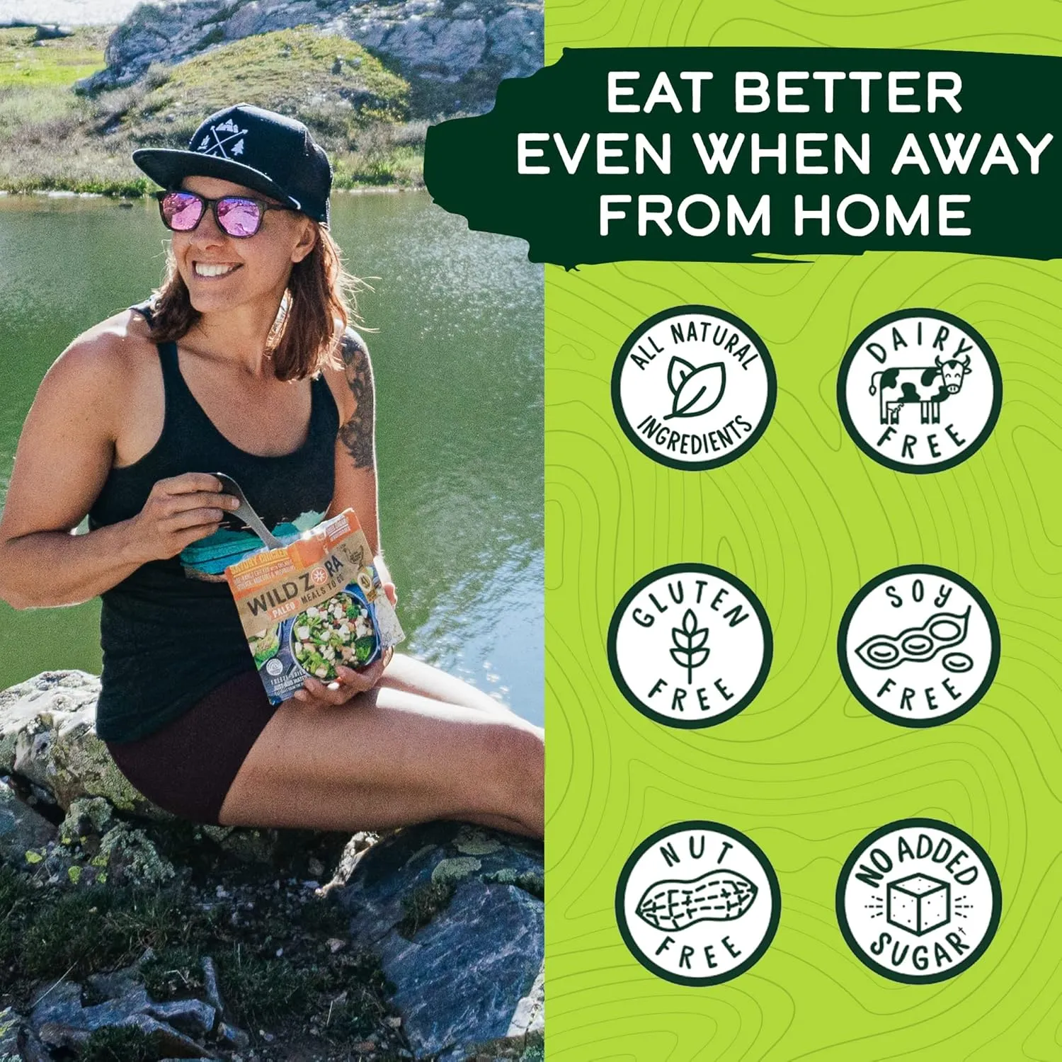 Wild Zora Paleo Freeze Dried Meals for Backpacking & Camping - Healthy Gluten Free & Grain Free Camping Meals/Backpacking Food   No Added Sugar - Includes Breakfast & Dinner Options (Variety 7-pack)