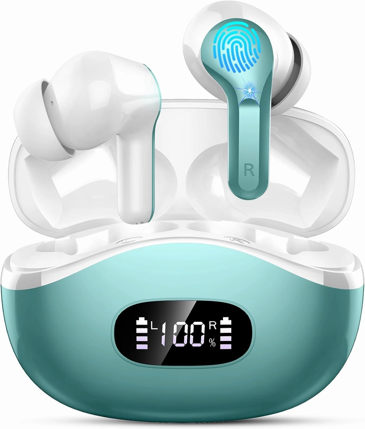 Wireless Earbuds Bluetooth Headphones, 2025 Hi-Fi Stereo Deep Bass Ear Buds, 4 ENC Noise Cancelling Mic, USB Fast Charging in-Ear Earphones, IP7 Waterproof Workout Sport for Laptop Pad Android iOS