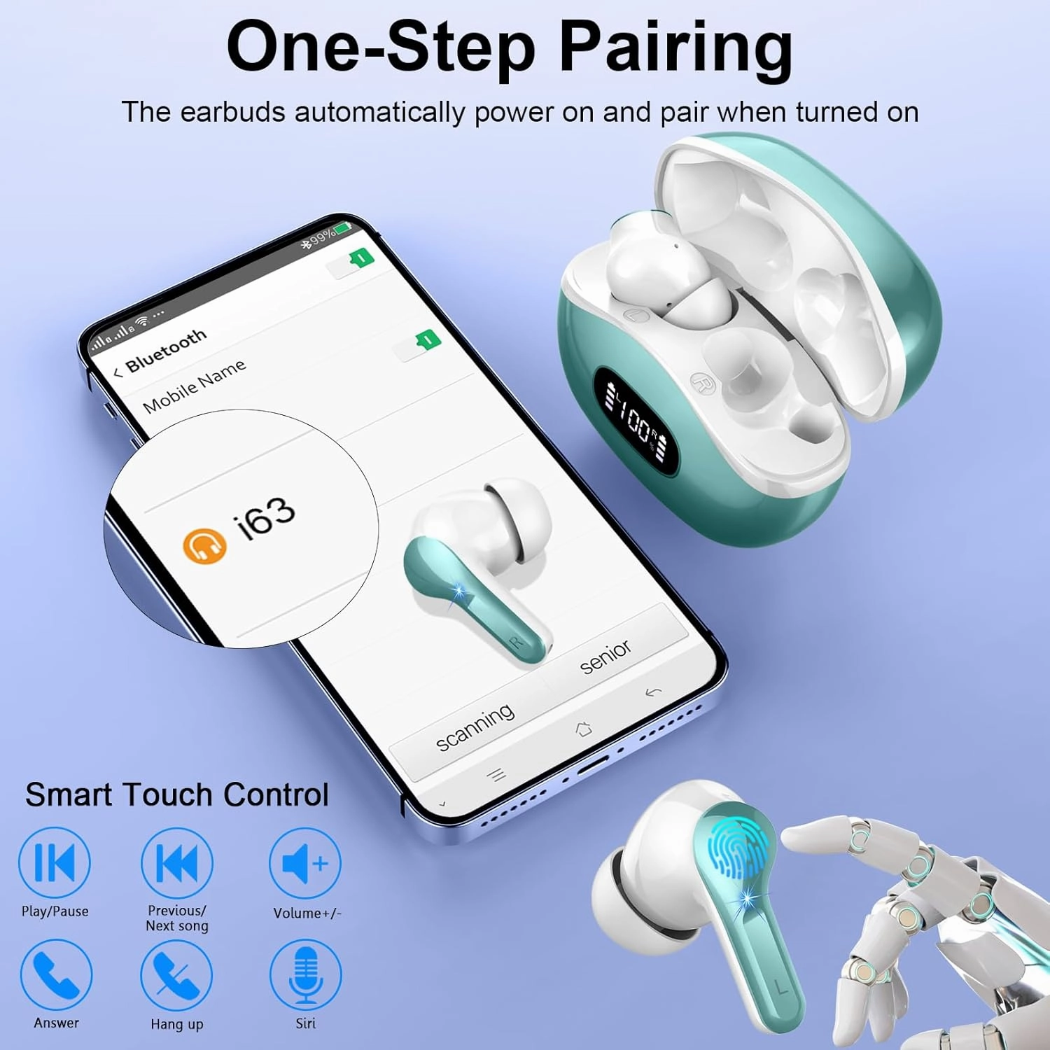 Wireless Earbuds Bluetooth Headphones, 2025 Hi-Fi Stereo Deep Bass Ear Buds, 4 ENC Noise Cancelling Mic, USB Fast Charging in-Ear Earphones, IP7 Waterproof Workout Sport for Laptop Pad Android iOS