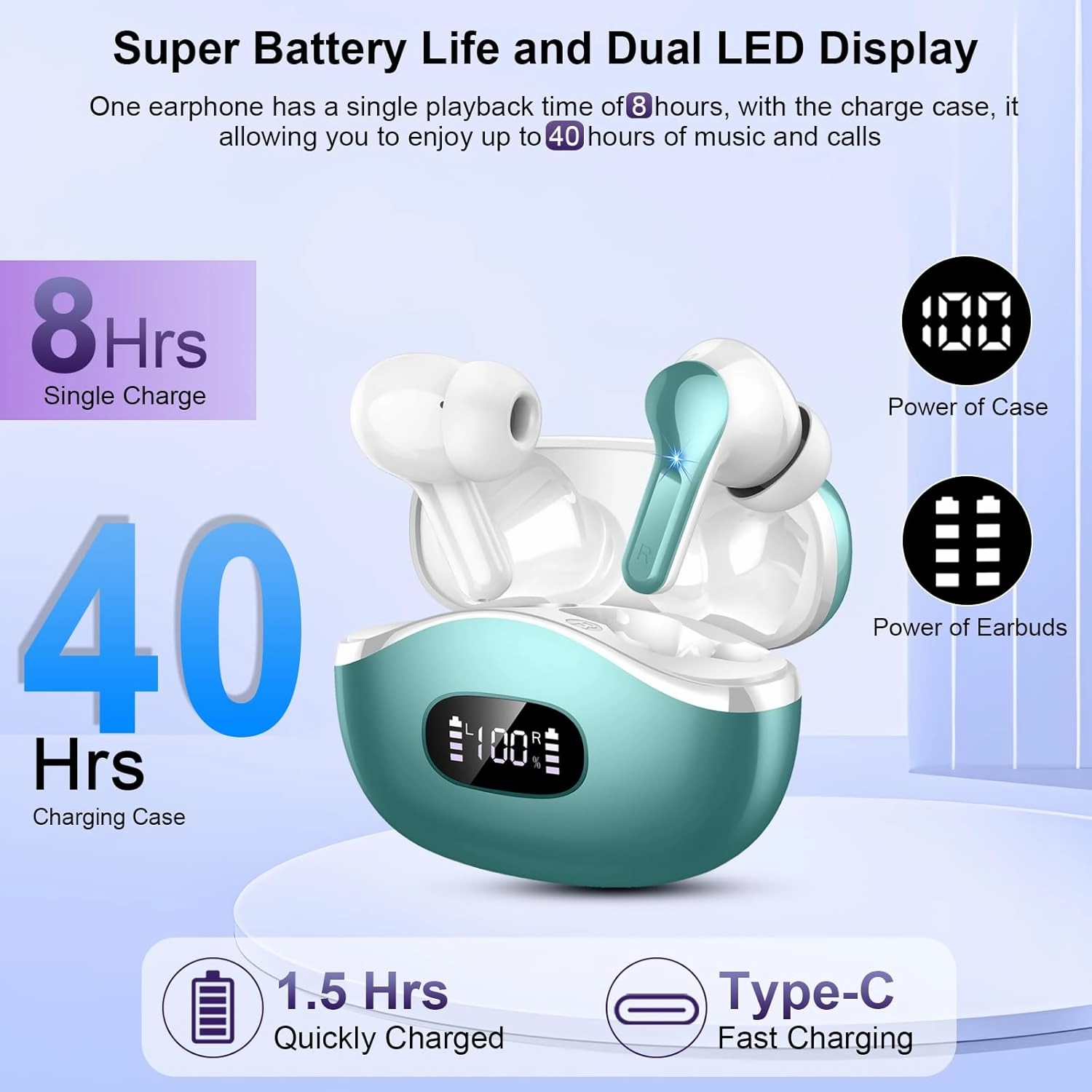 Wireless Earbuds Bluetooth Headphones, 2025 Hi-Fi Stereo Deep Bass Ear Buds, 4 ENC Noise Cancelling Mic, USB Fast Charging in-Ear Earphones, IP7 Waterproof Workout Sport for Laptop Pad Android iOS