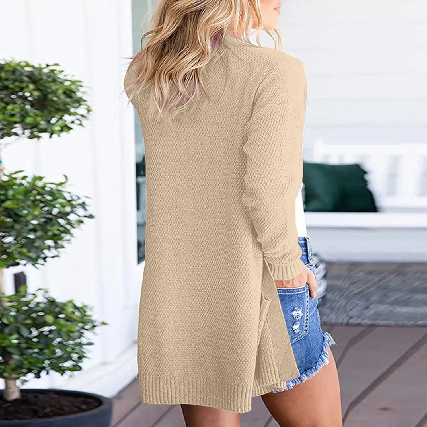Womens Open Front Knit Sheer Cardigans Front Button Cardigan with Pockets Casual Duster Women's Cardigan Sweater