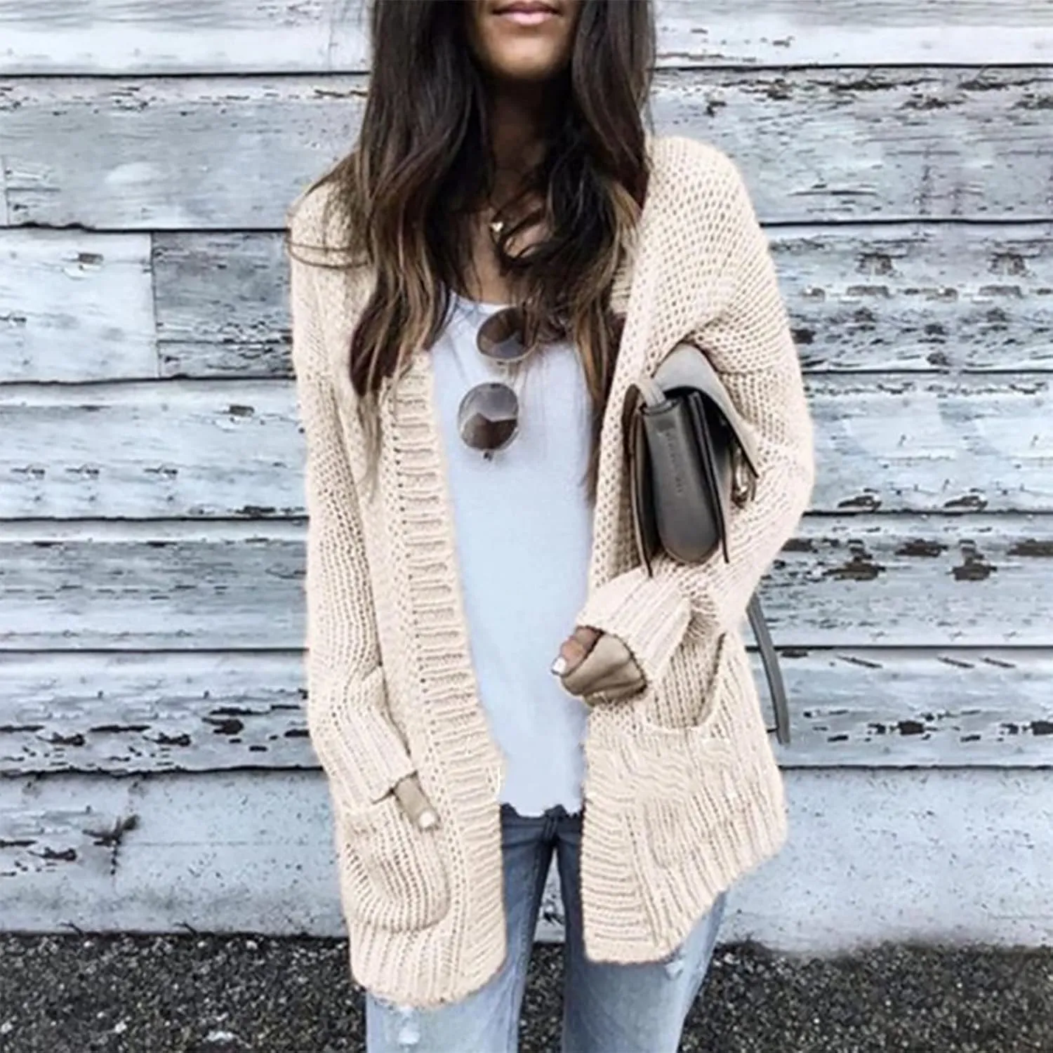 Womens Open Front Knit Sheer Cardigans Front Button Cardigan with Pockets Casual Duster Women's Cardigan Sweater
