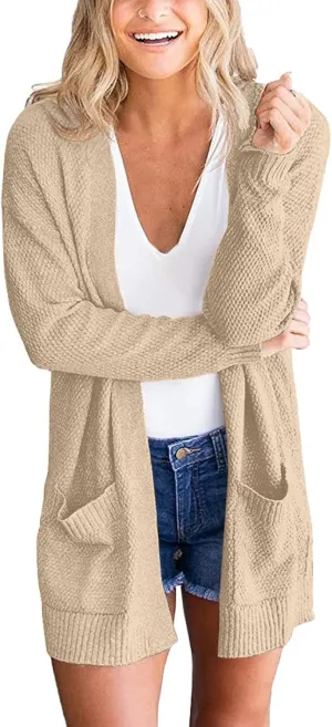 Womens Open Front Knit Sheer Cardigans Front Button Cardigan with Pockets Casual Duster Women's Cardigan Sweater