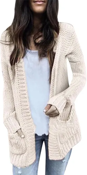Womens Open Front Knit Sheer Cardigans Front Button Cardigan with Pockets Casual Duster Women's Cardigan Sweater