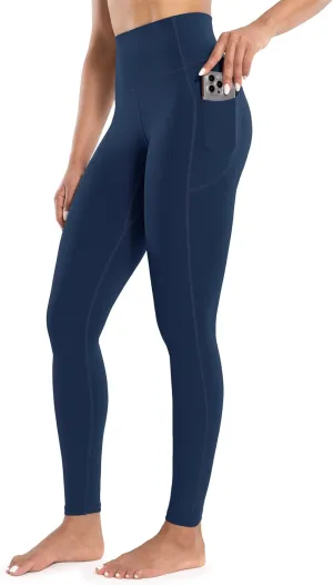 Women's Workout Leggings with Pockets High Waist Yoga Pants 28" Cream Soft Athletic Lightweight Tights Full Length