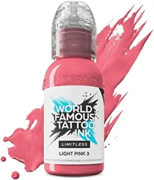 World Famous Tattoo Ink Limitless - Light Pink 3 Tattoo Ink - Professional Tattoo Ink & Tattoo Supplies - Skin-Safe Permanent Tattooing in Bold Shades - Vegan & Non-Toxic (1 oz)
