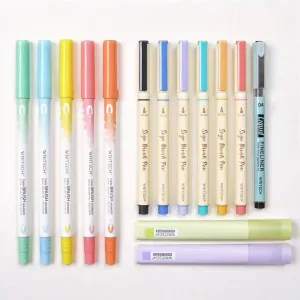 WRITECH Lettering Brush Markers Highlighters: Sign Brush Pens Assorted Color Highlighter Liquid Fineliner Pen Multicolor Ink Dual Tip Brush Marker Bulk Journaling Drawing Writing Set No Bleed 14ct