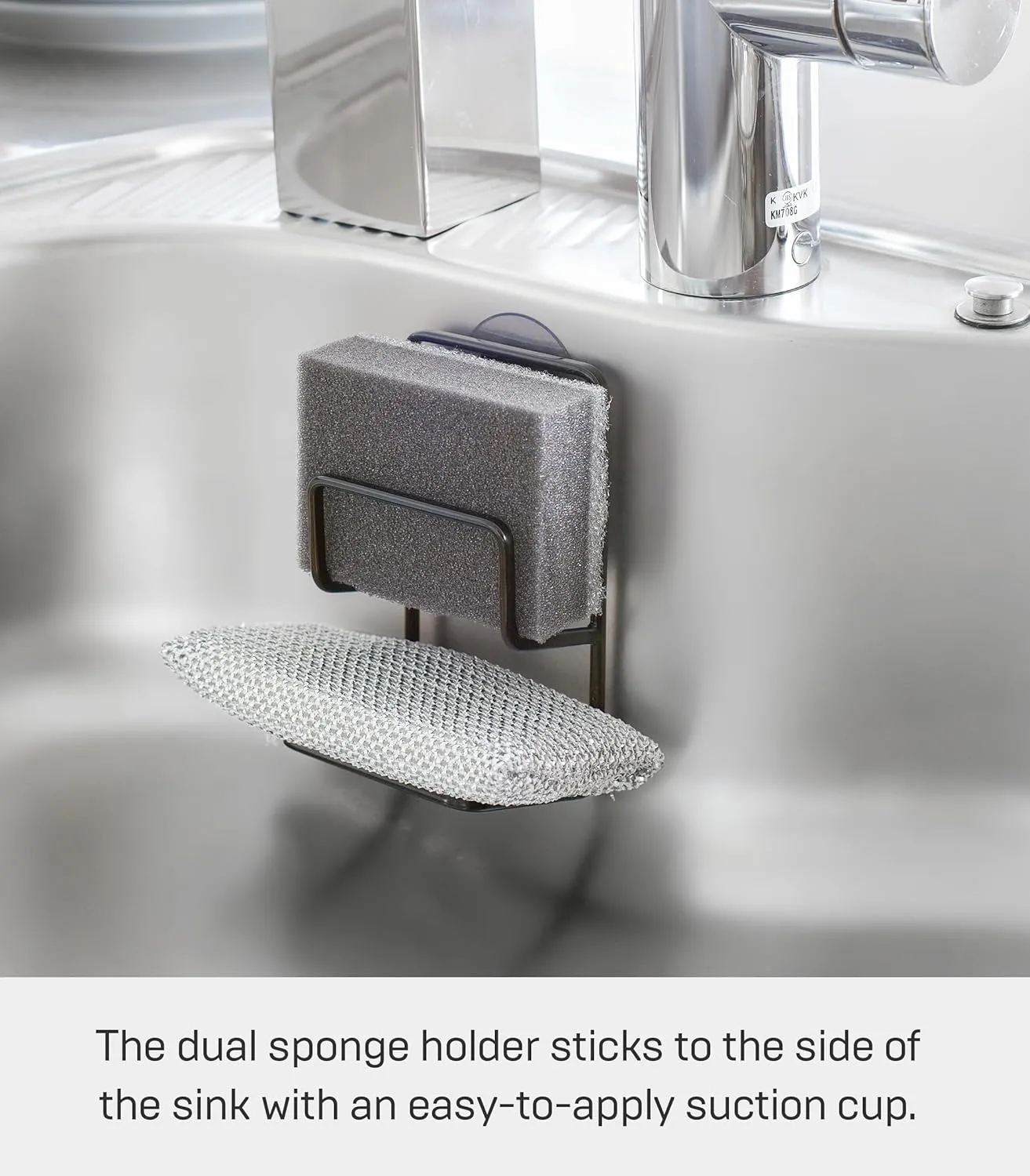 YAMAZAKI home 2265 Double Sponge Holder-Steel Rack Organizer for Kitchen Sink, One Size, Black