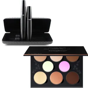 Youngfocus 3D Fiber Lash Mascara Waterproof, Luxuriously Longer   Cosmetics Cream Contour Best 8 Colors and Highlighting Makeup Kit