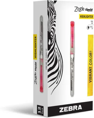 Zebra Zazzle Liquid Ink Highlighter, Chisel Tip, Pink, 12-Count