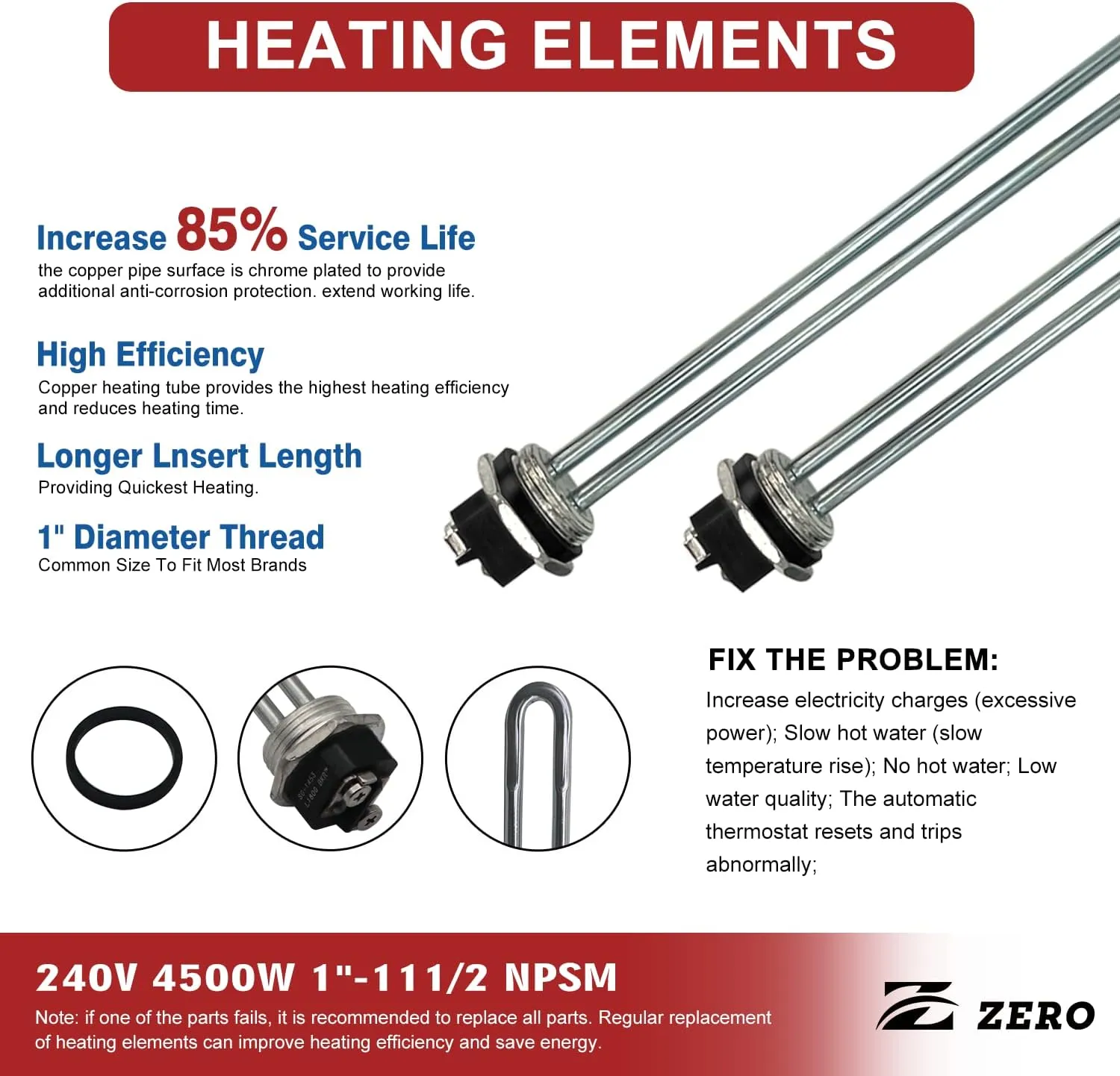 Zero EWH-01 Electric Water Heater Thermostat Plumber Repair Pack Tune-Up Kit
