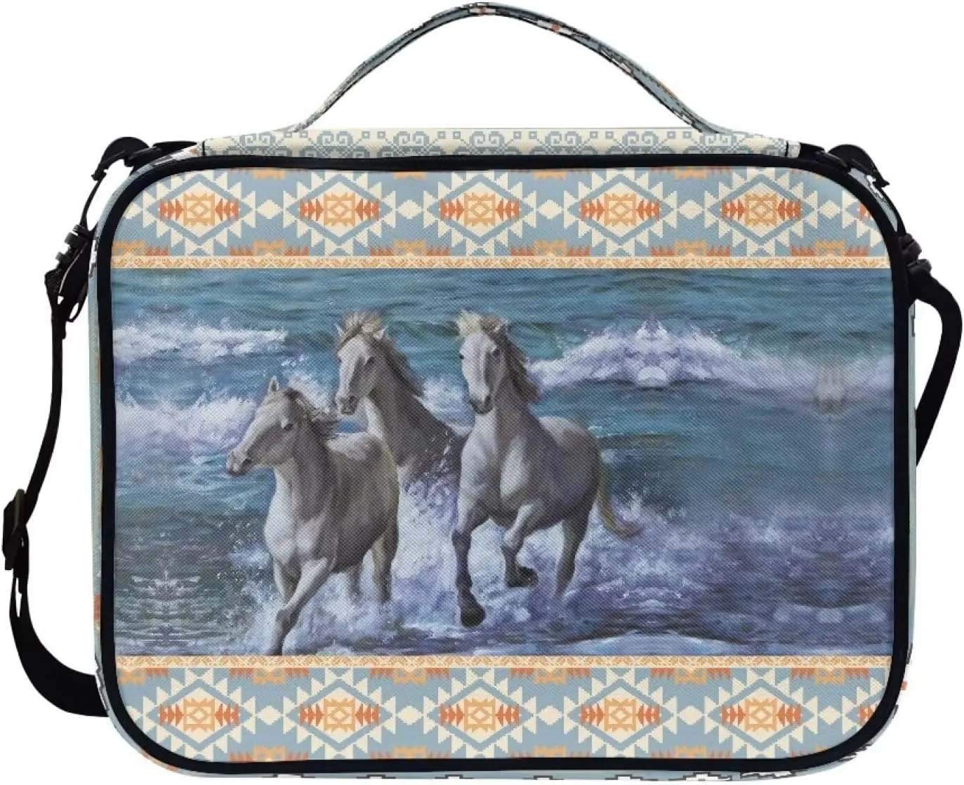 ZFRXIGN Boho Horse Bible Cover for Women Book Case Western Church Bag Bible Protective Covers with Top Handle Purse Crossbody Bag Gift for Bible Study Blue Aztec Tribal Navajo