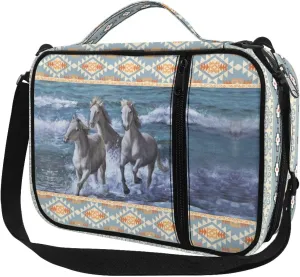 ZFRXIGN Boho Horse Bible Cover for Women Book Case Western Church Bag Bible Protective Covers with Top Handle Purse Crossbody Bag Gift for Bible Study Blue Aztec Tribal Navajo