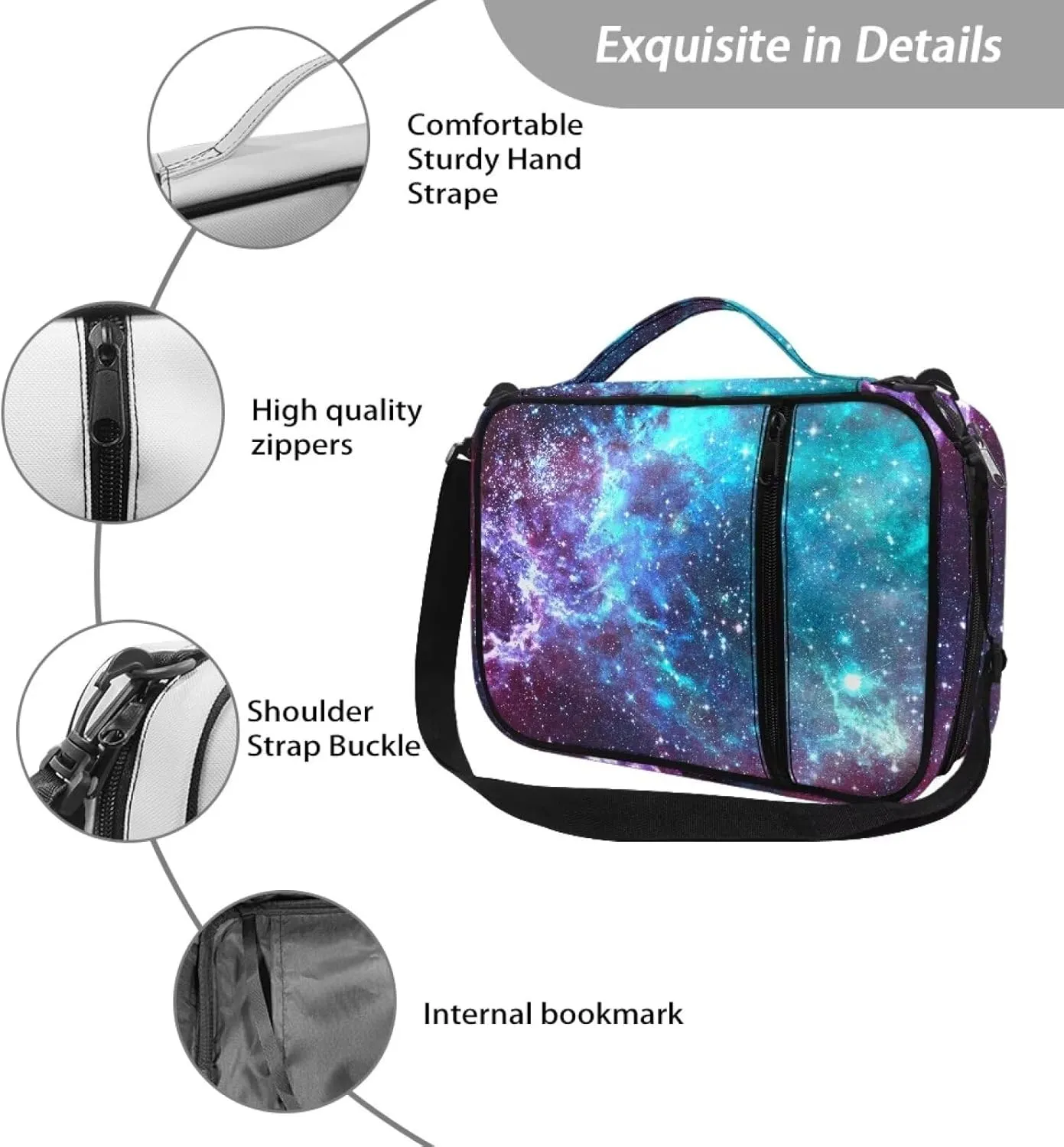 ZFRXIGN Butterfly Mushroom Bible Cover Case for Women Bible Organizer Bible Bag with Zip Pockets Durable Shopping Tote Crossbody Handbags for Daily Use Moon Night Galaxy