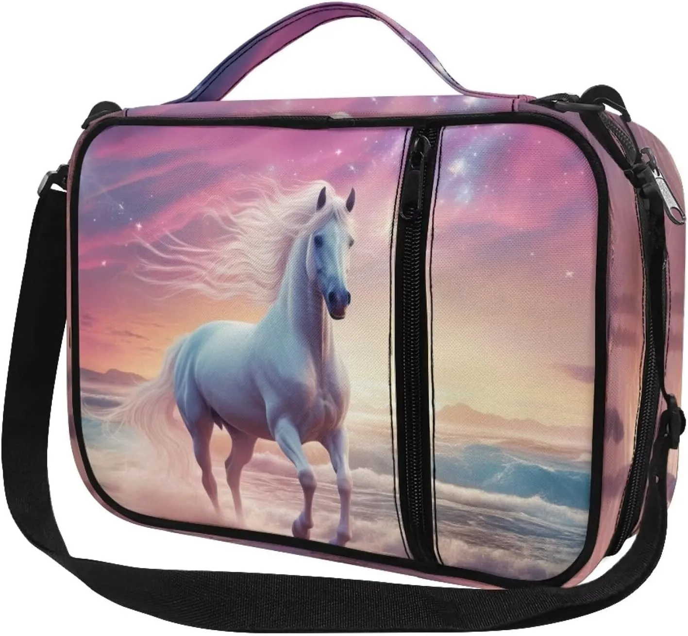 ZFRXIGN Trendy Horse Bible Carrying Case for Women Girls Bible Church Bag Crossbody Shoulder Bag Top Handle Tote Handbag Bag for Pen Notebook Keys Purple Pink Sunset Beach