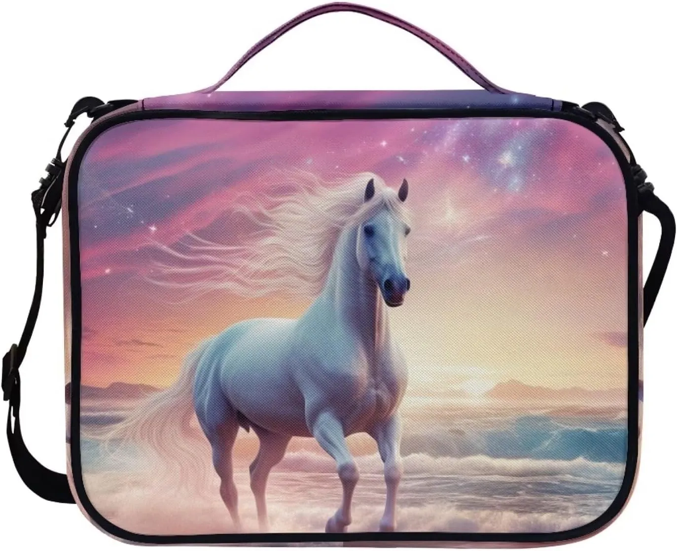ZFRXIGN Trendy Horse Bible Carrying Case for Women Girls Bible Church Bag Crossbody Shoulder Bag Top Handle Tote Handbag Bag for Pen Notebook Keys Purple Pink Sunset Beach