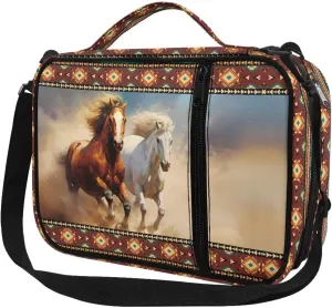 ZFRXIGN Western Horse Bible Cover for Women Men Bible Study Kit Bible Carrying Book Case with Handle Multi-Pockets Storage Organizer Church Tote Notebook Bible Protective Bag Aztec