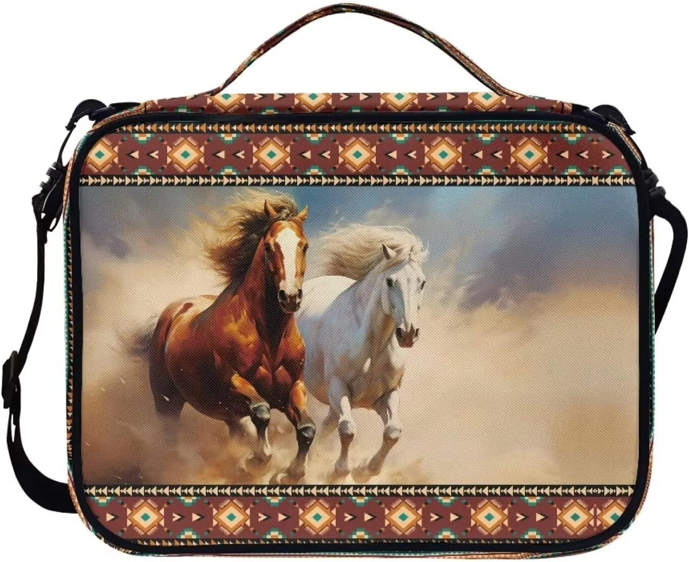 ZFRXIGN Western Horse Bible Cover for Women Men Bible Study Kit Bible Carrying Book Case with Handle Multi-Pockets Storage Organizer Church Tote Notebook Bible Protective Bag Aztec