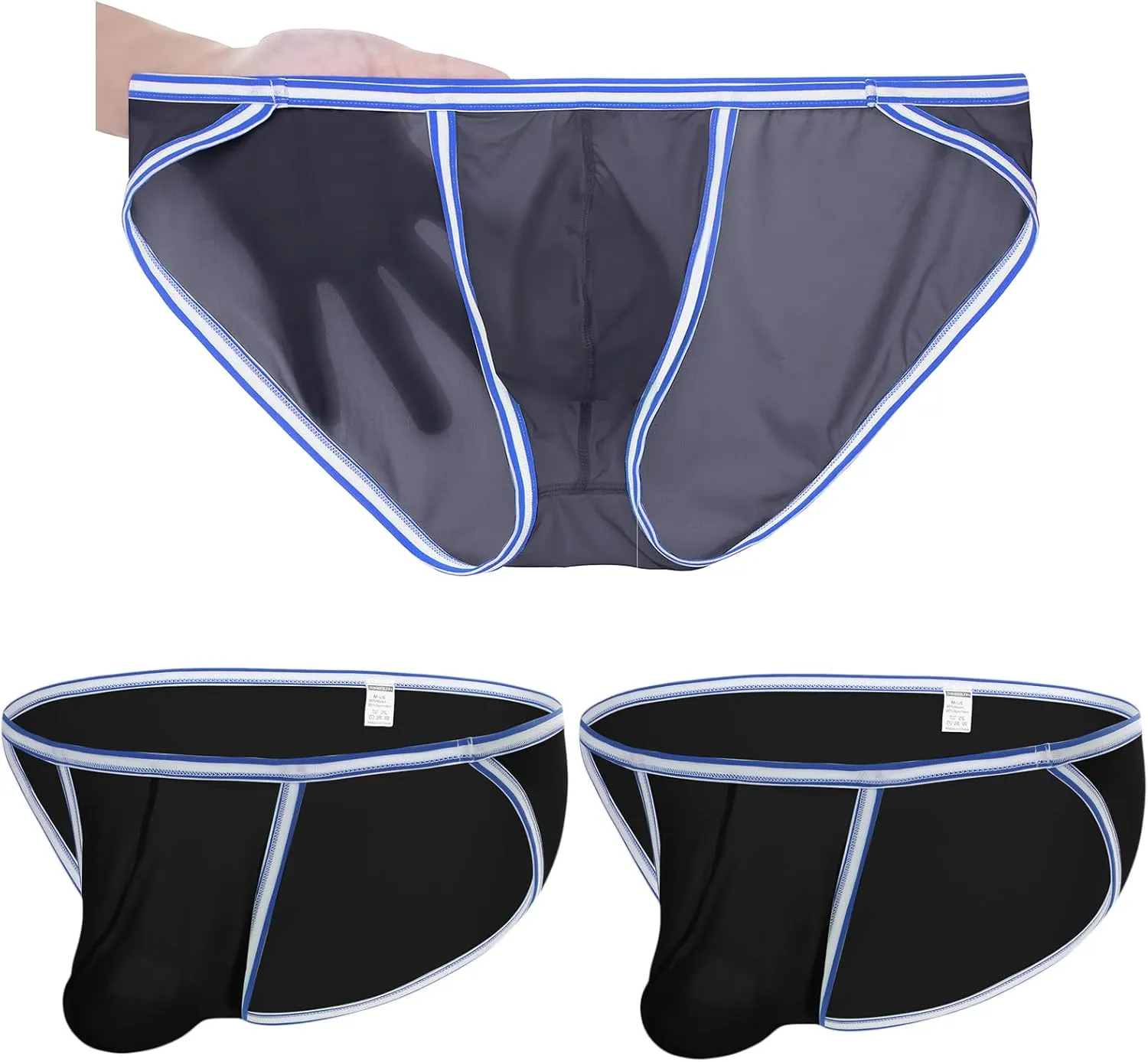 ZONBAILON Men's Briefs Dual Pouch Ice Silk Underwear See Through Thin Breathable Sexy Panties