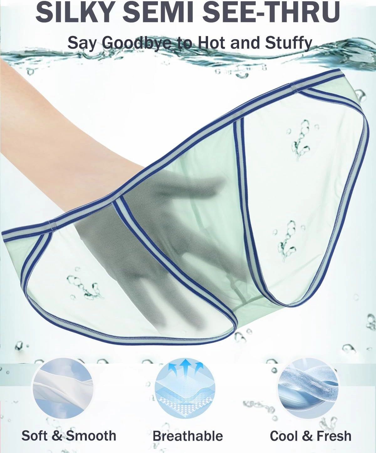 ZONBAILON Men's Briefs Dual Pouch Ice Silk Underwear See Through Thin Breathable Sexy Panties