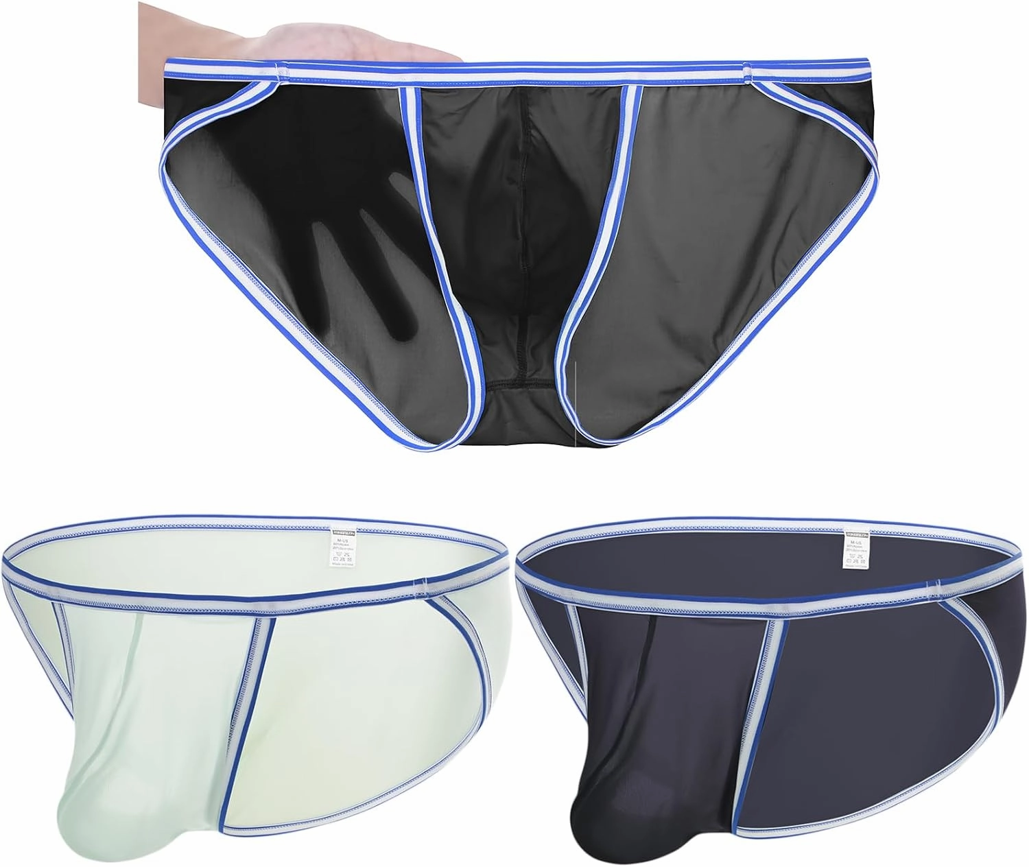 ZONBAILON Men's Briefs Dual Pouch Ice Silk Underwear See Through Thin Breathable Sexy Panties