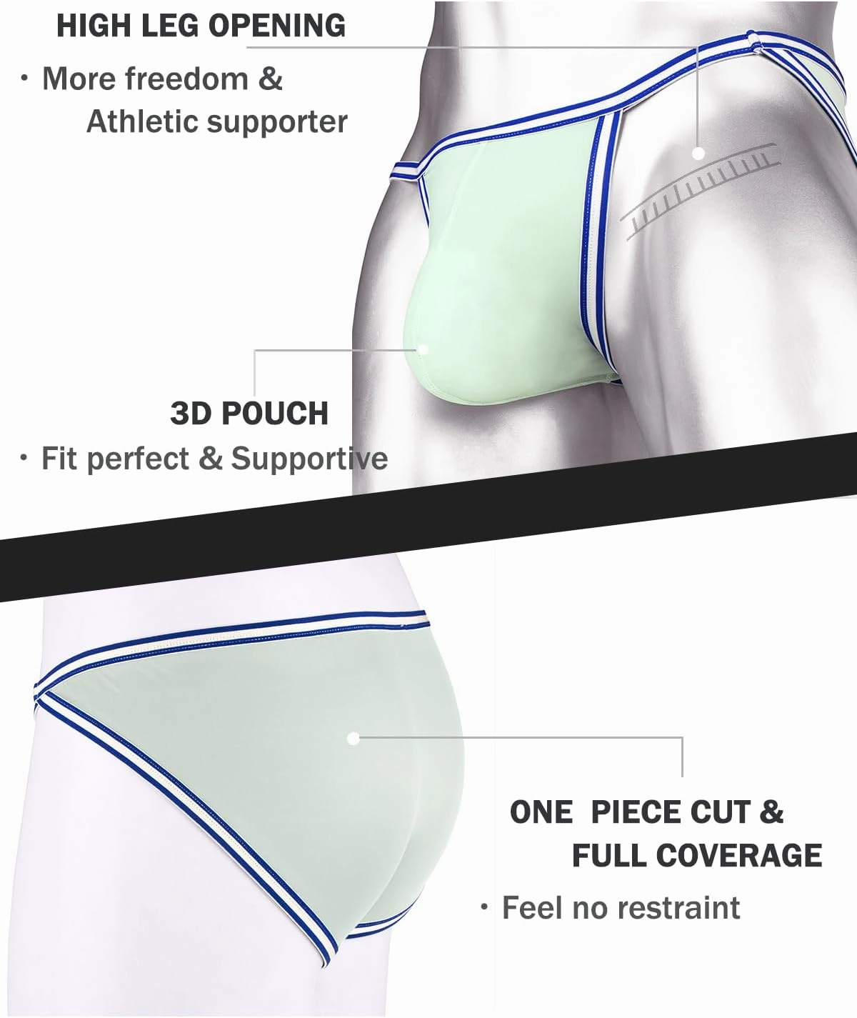 ZONBAILON Men's Briefs Dual Pouch Ice Silk Underwear See Through Thin Breathable Sexy Panties