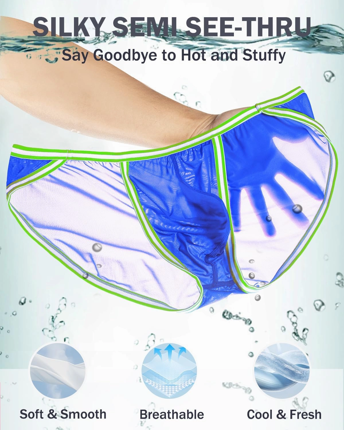 ZONBAILON Men's Briefs Dual Pouch Ice Silk Underwear See Through Thin Breathable Sexy Panties